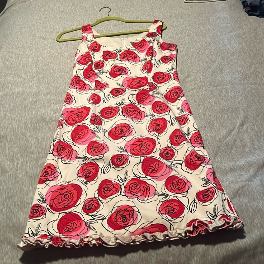 White dress with red and pink water color style roses